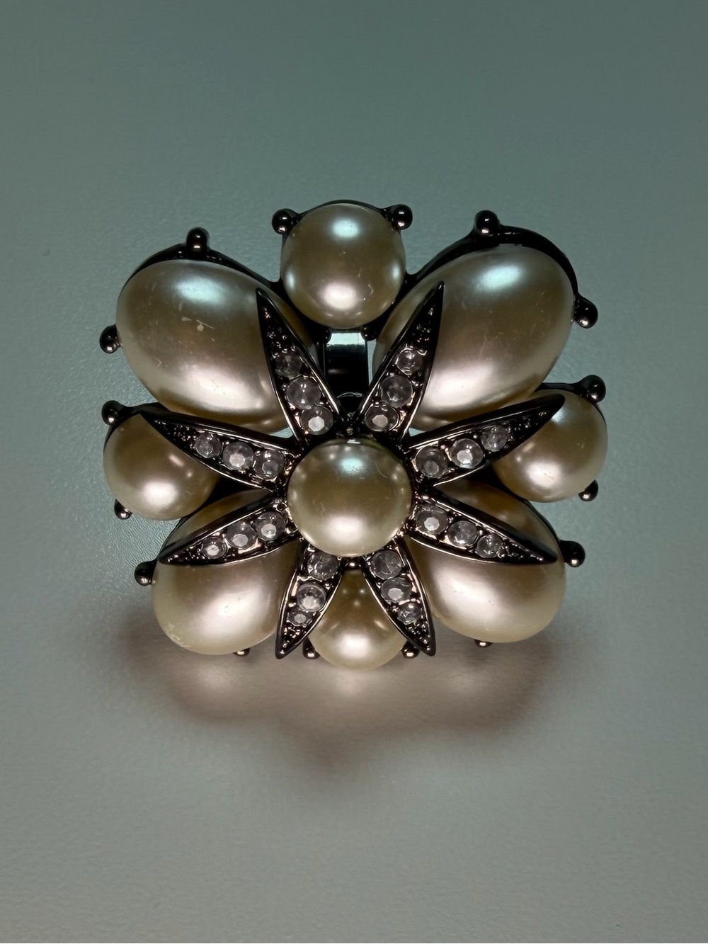 Charlotte Russe Pearl Flower Statement Ring - Ivory‎ Pearls with Crystal Accents